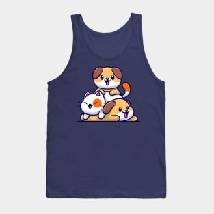 Cute Dog And Cat Playing Cartoon Tank Top